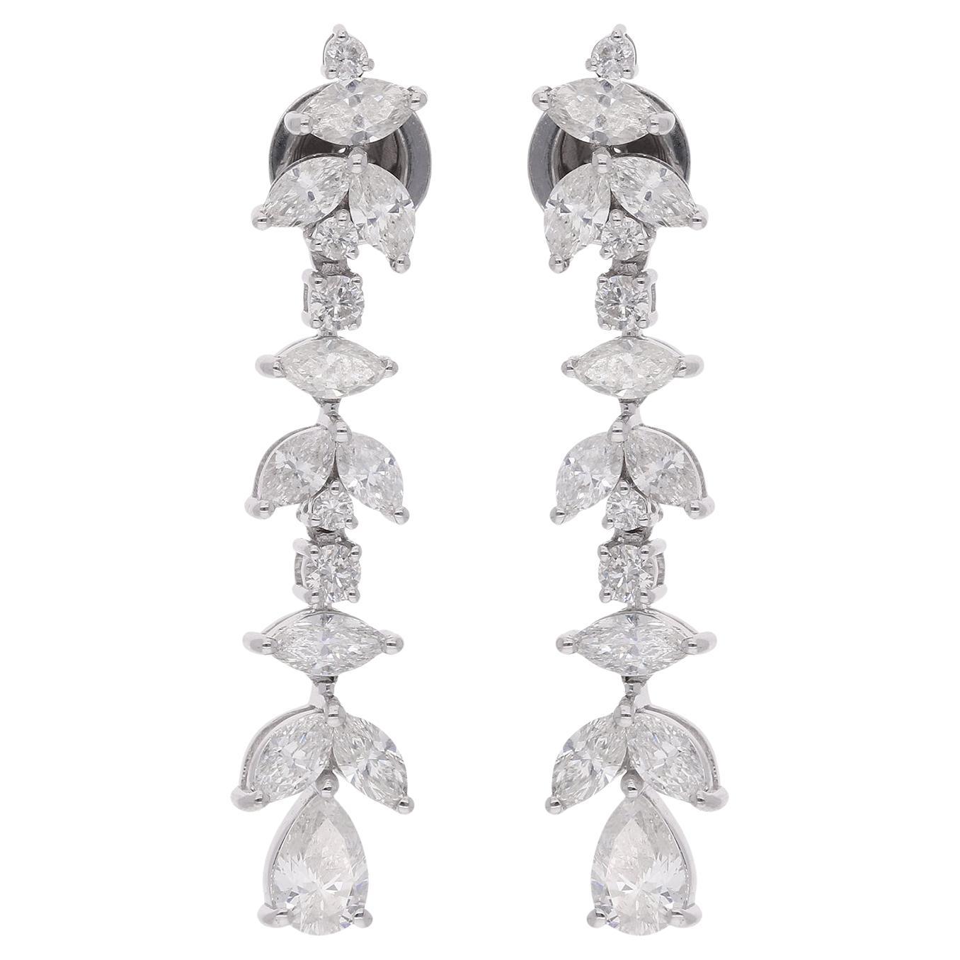 Boucles d'oreilles pendantes en poire marquise et diamants ronds Or blanc 18 carats Bijoux fins