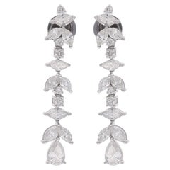 Boucles d'oreilles pendantes en poire marquise et diamants ronds Or blanc 18 carats Bijoux fins