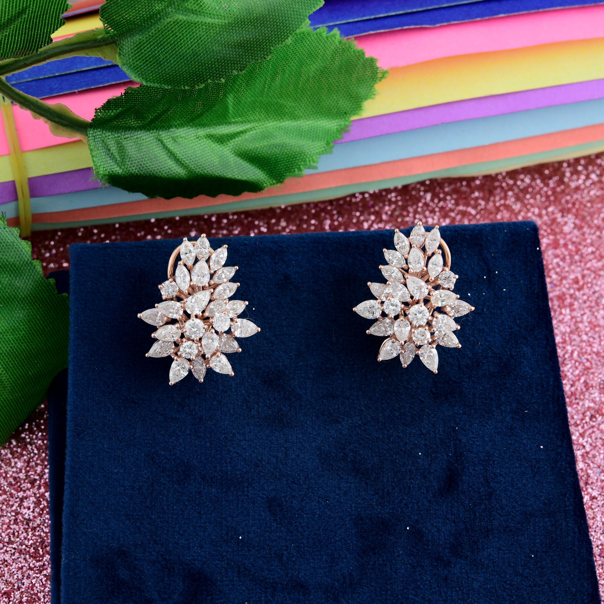 Modern Marquise Pear & Round Diamond Earrings 18 Karat Rose Gold Handmade Fine Jewelry For Sale