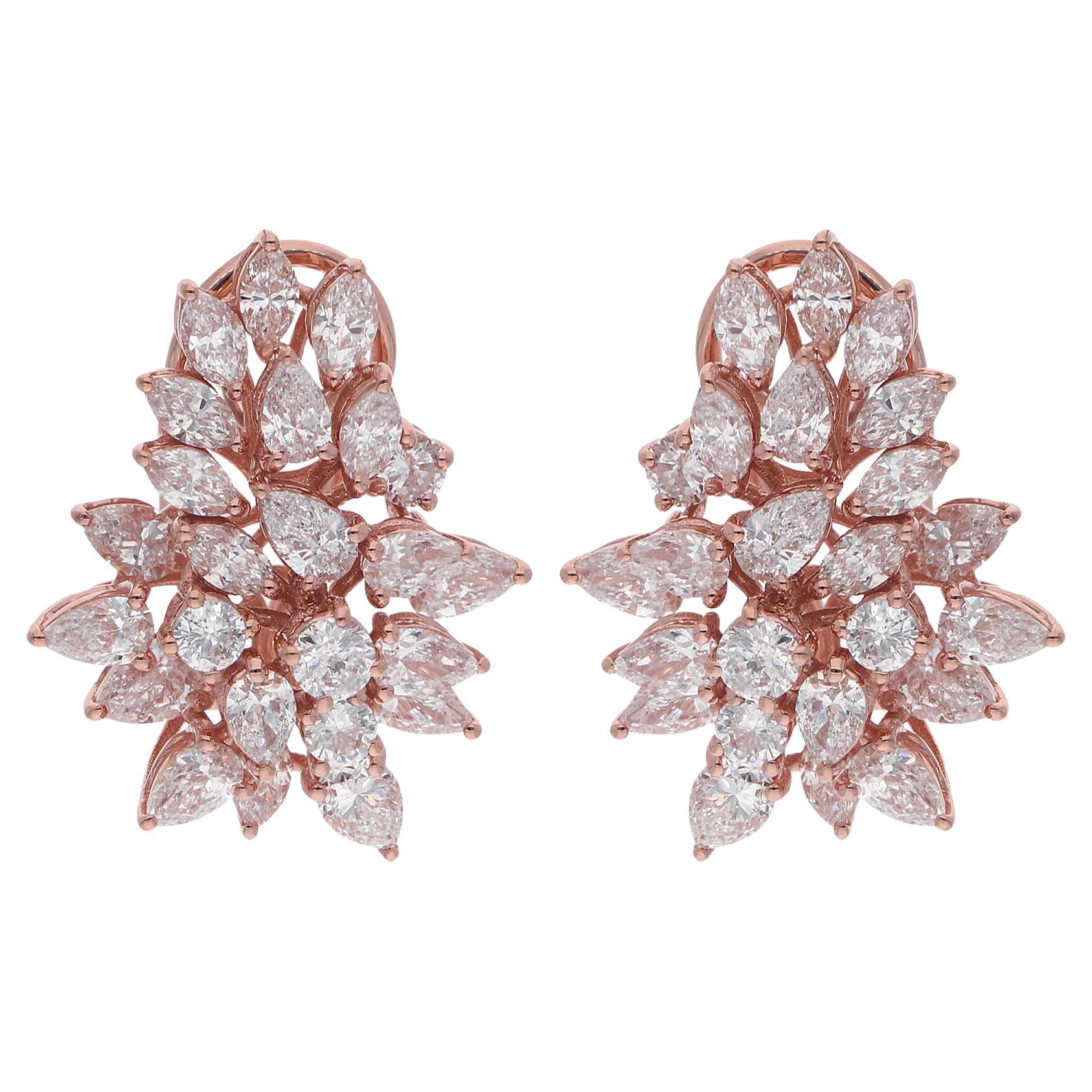 Marquise Pear & Round Diamond Earrings 18 Karat Rose Gold Handmade Fine Jewelry For Sale