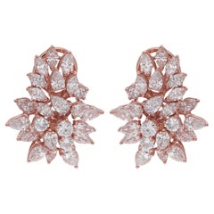 Orecchini con pera e diamante rotondo Marquise in oro rosa 18 carati, fatti a mano.
