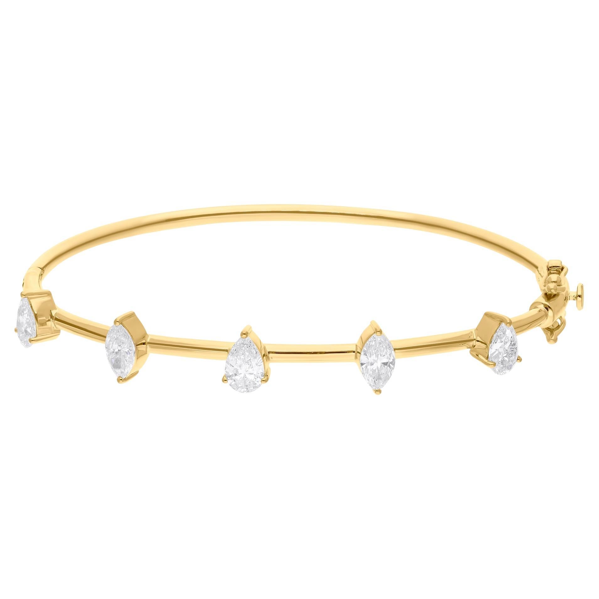 Marquise Pear SI/H Diamond Cuff Bracelet in 18 Karat Yellow Gold Fine Jewelry