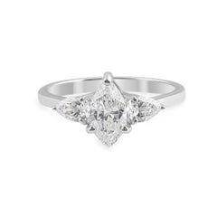 Marquise Pear SI/H Diamond Three Stone Engagement Ring 14 Karat White Gold