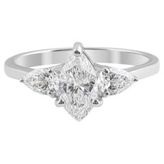 Marquise Pear SI/H Diamond Three Stone Engagement Ring 18 Karat White Gold