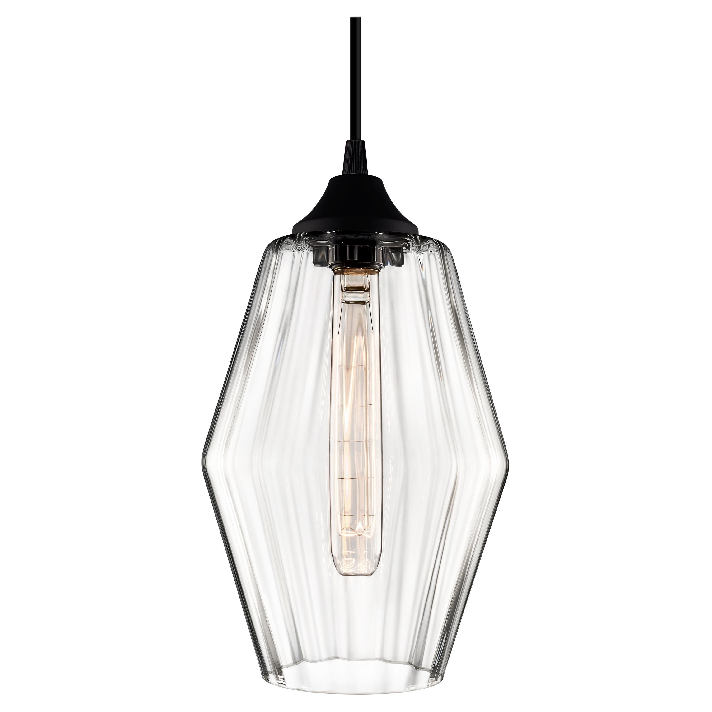 Marquise Petite Crystal Optique Handblown Modern Glass Pendant Light, Made in US For Sale