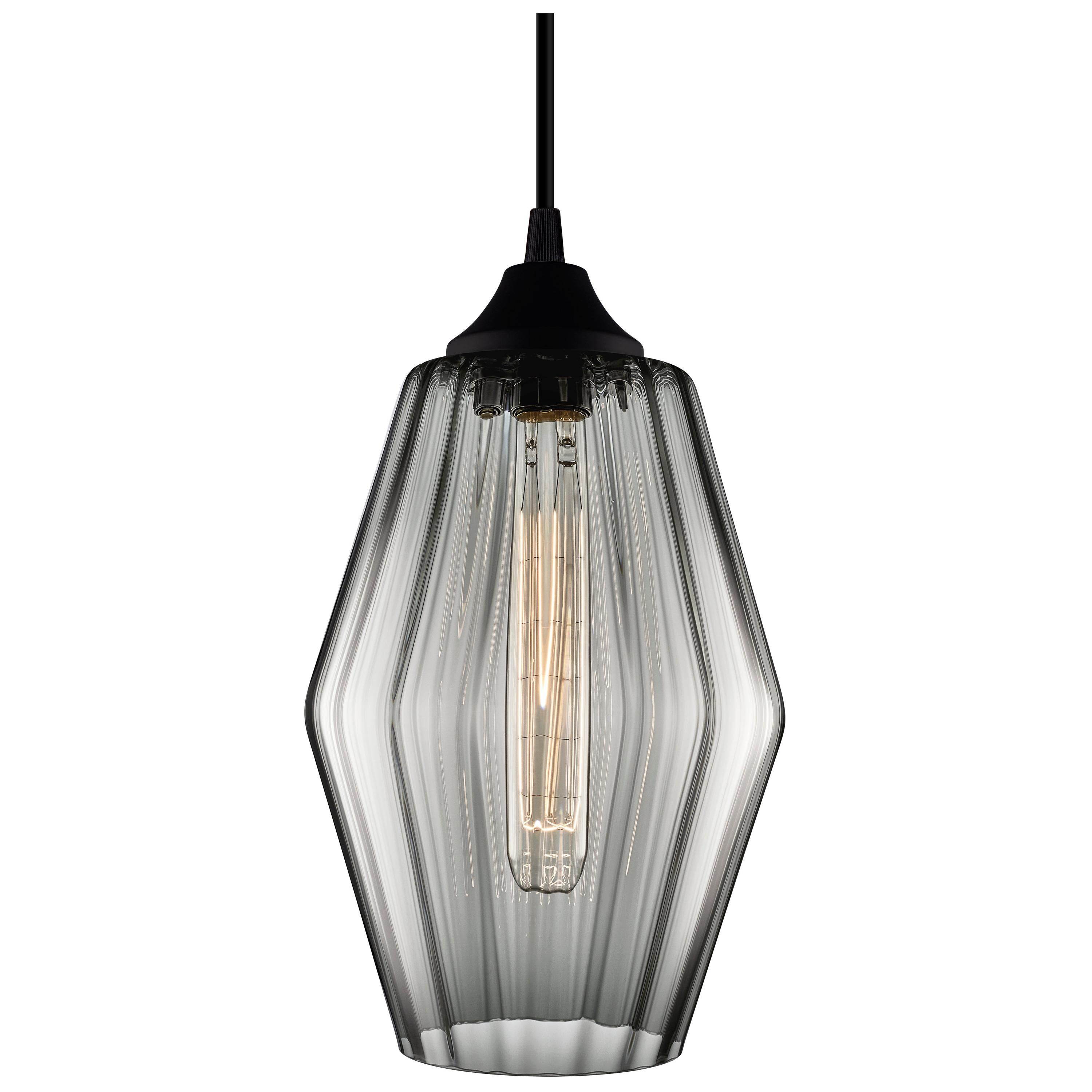 Marquise Petite Gray Optique Handblown Modern Glass Pendant Light, Made in USA