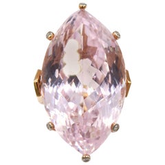 Marquise Pink Kunzite 48.88 Carat Diamond Prongs Rose Gold Cocktail Ring