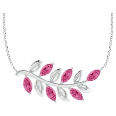 Anhänger mit rosa Saphir im Marquise-Schliff und Olivenzweig aus 14-karätigem Massivgold