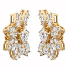 Marquise & Princess Cut Diamond Flower Stud Earrings 14K Yellow Gold 2.96Cttw