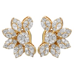 Marquise & Princess Cut Diamant-Blumen-Ohrstecker 14K Gelbgold 2,96 Gesamtkaratgewicht