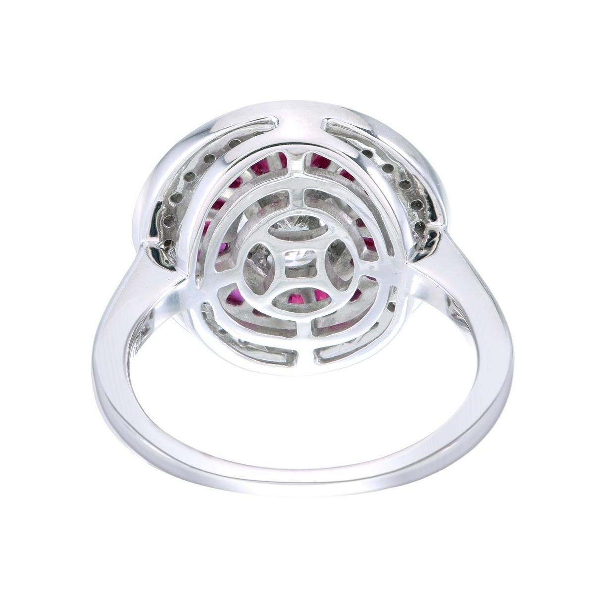 Art Deco Marquise princess illusion with double halo of ruby &  diamond For Sale