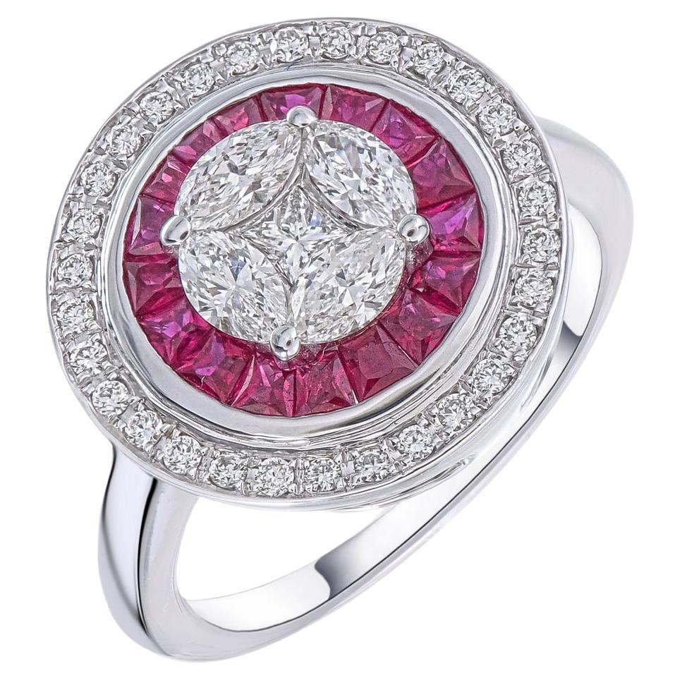 Marquise princess illusion with double halo of ruby &  diamond