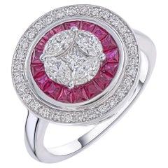 Marquise princess illusion with double halo of ruby &  diamond