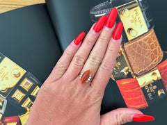 Marquise Red Jade Diamond Ring 14k Yellow Gold