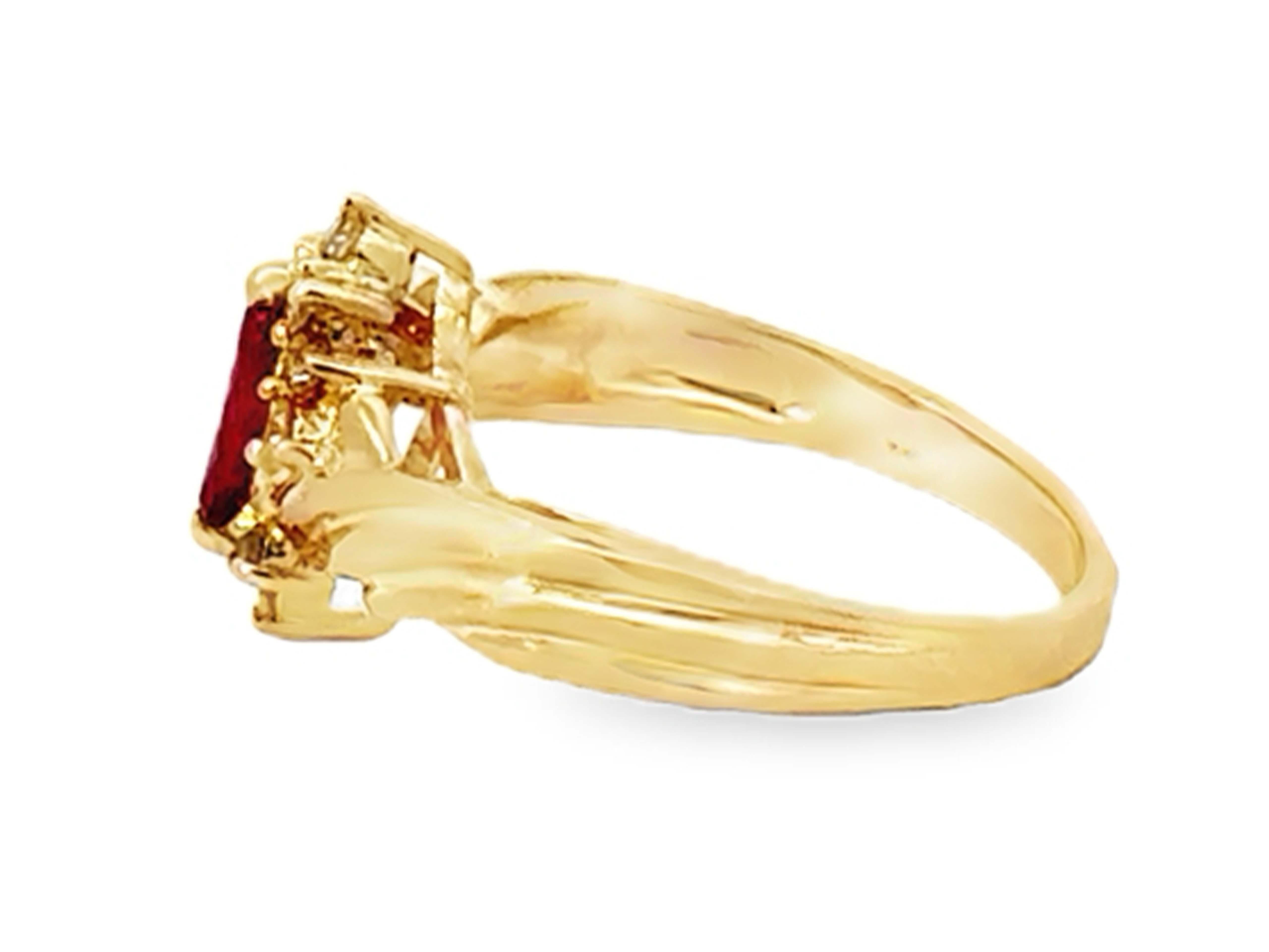 Women's Marquise Red Ruby and Diamond Ring 14k Yellow Gold For Sale