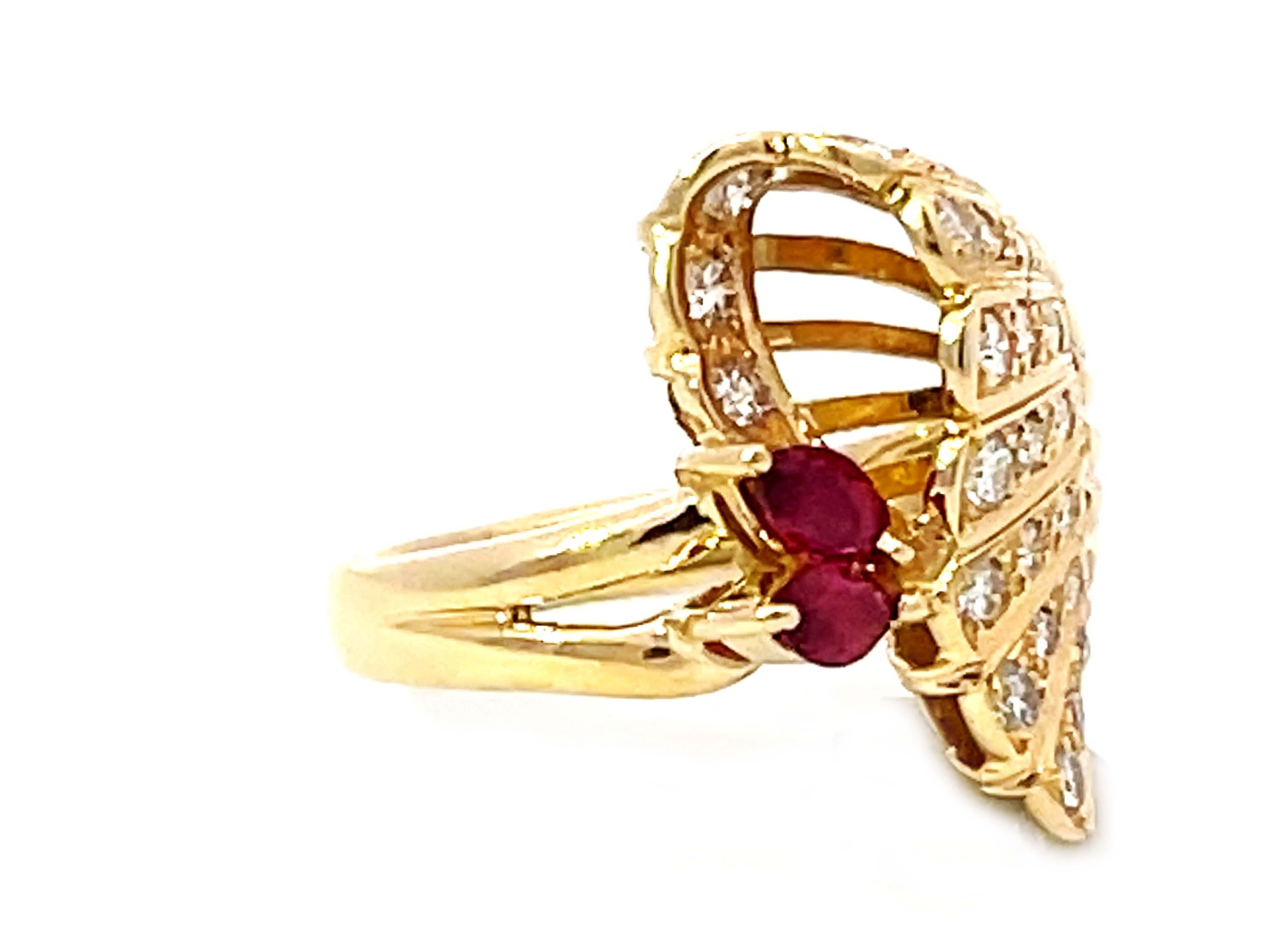 Modern Marquise Red Ruby Diamond Cocktail Ring Solid 18k Yellow Gold For Sale