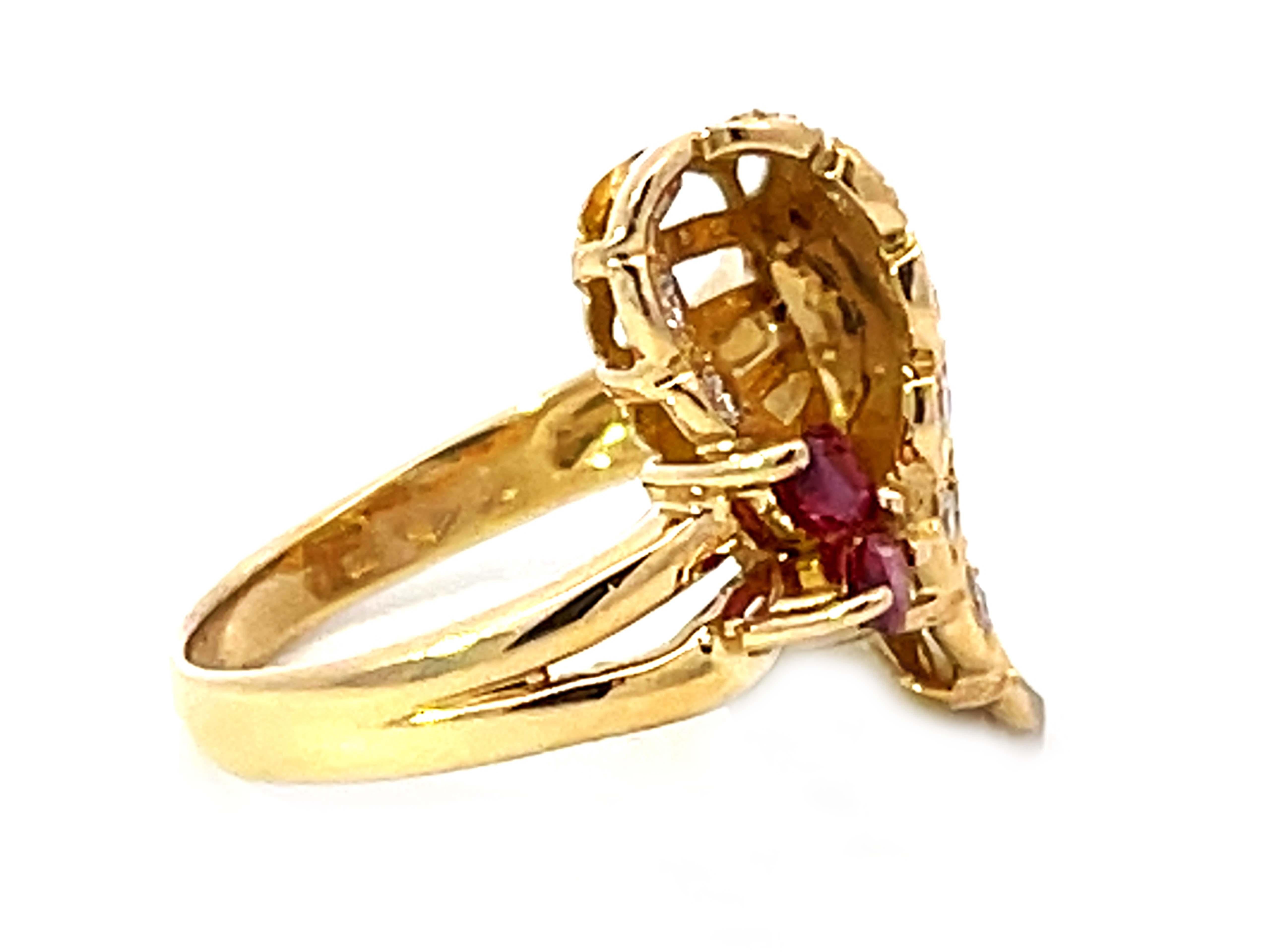 Marquise Red Ruby Diamond Cocktail Ring Solid 18k Yellow Gold In Excellent Condition For Sale In Honolulu, HI