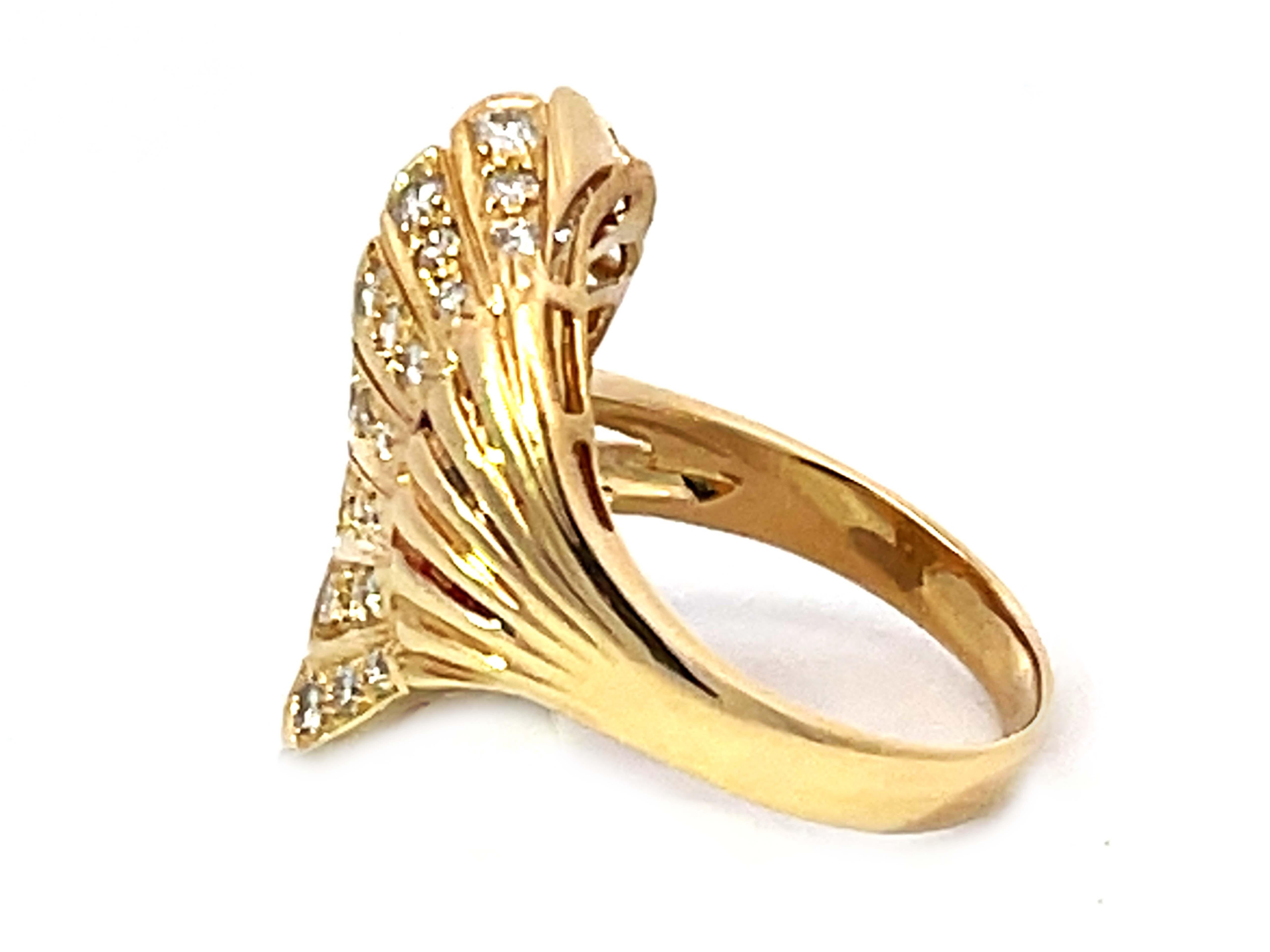 Women's or Men's Marquise Red Ruby Diamond Cocktail Ring Solid 18k Yellow Gold For Sale