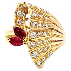 Marquise Red Ruby Diamond Cocktail Ring Solid 18k Yellow Gold
