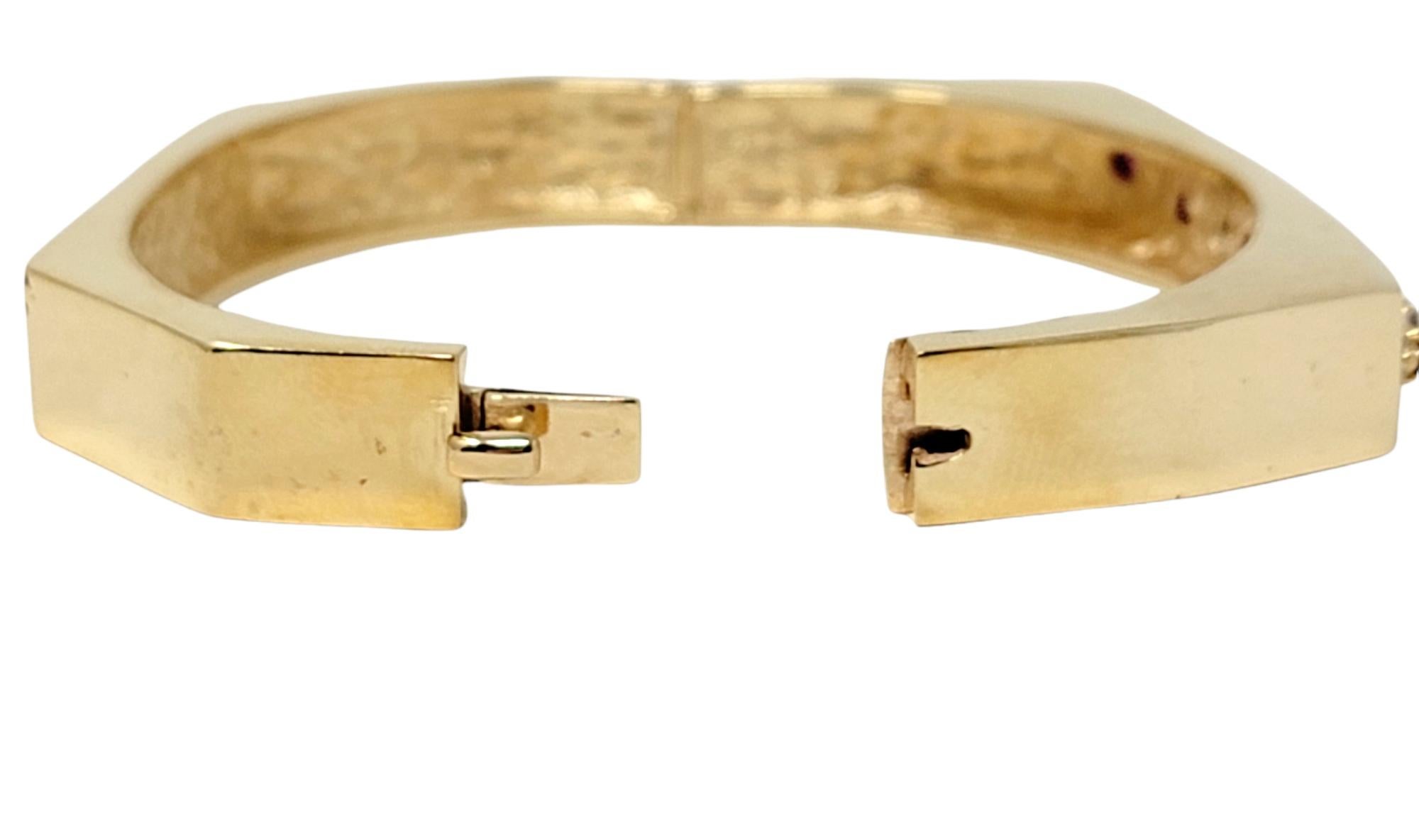 Marquise Rhodolite Garnet and Diamond Hinged Geometric Gold Bangle Bracelet For Sale 4