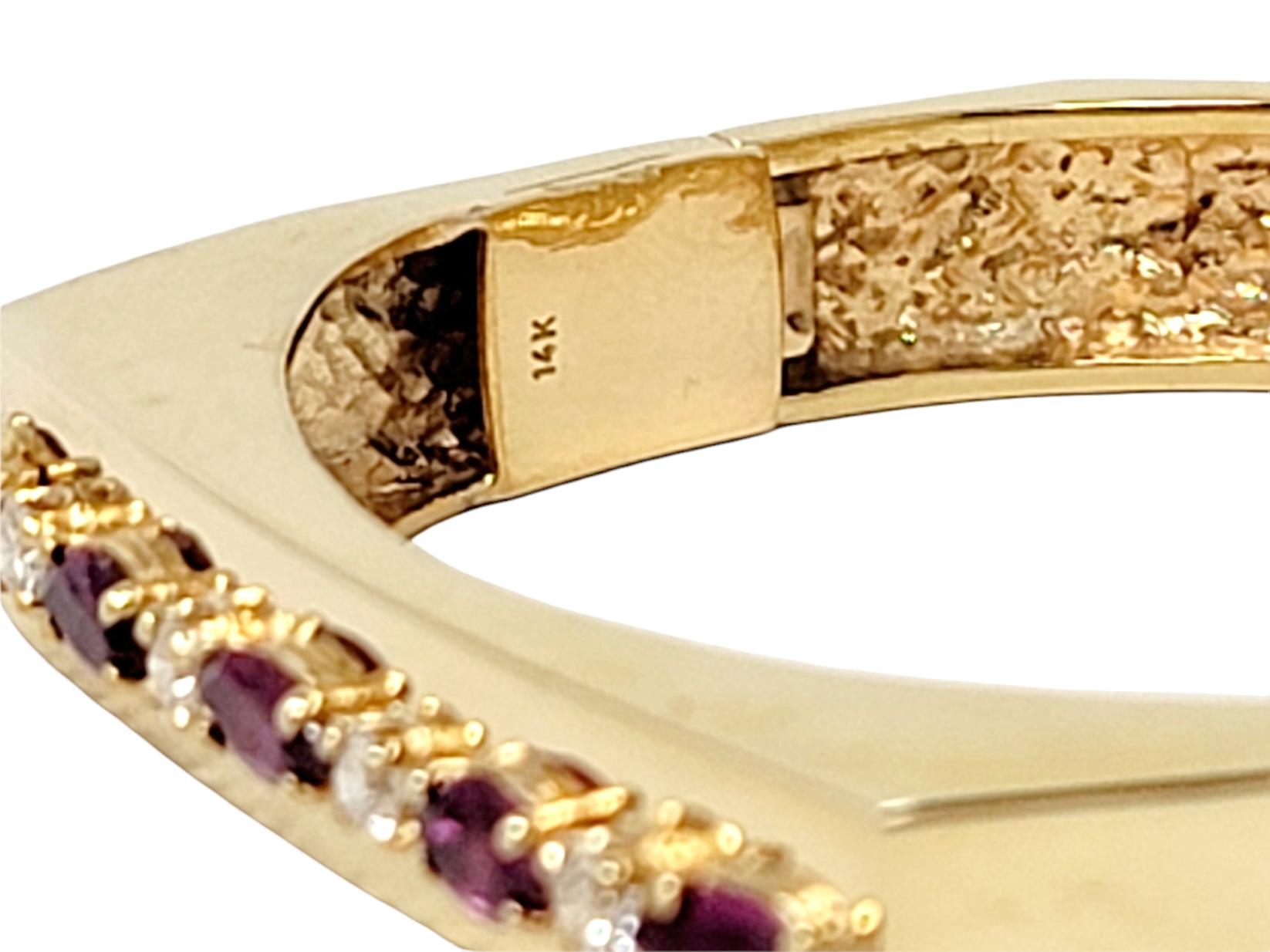 Marquise Rhodolite Garnet and Diamond Hinged Geometric Gold Bangle Bracelet For Sale 5