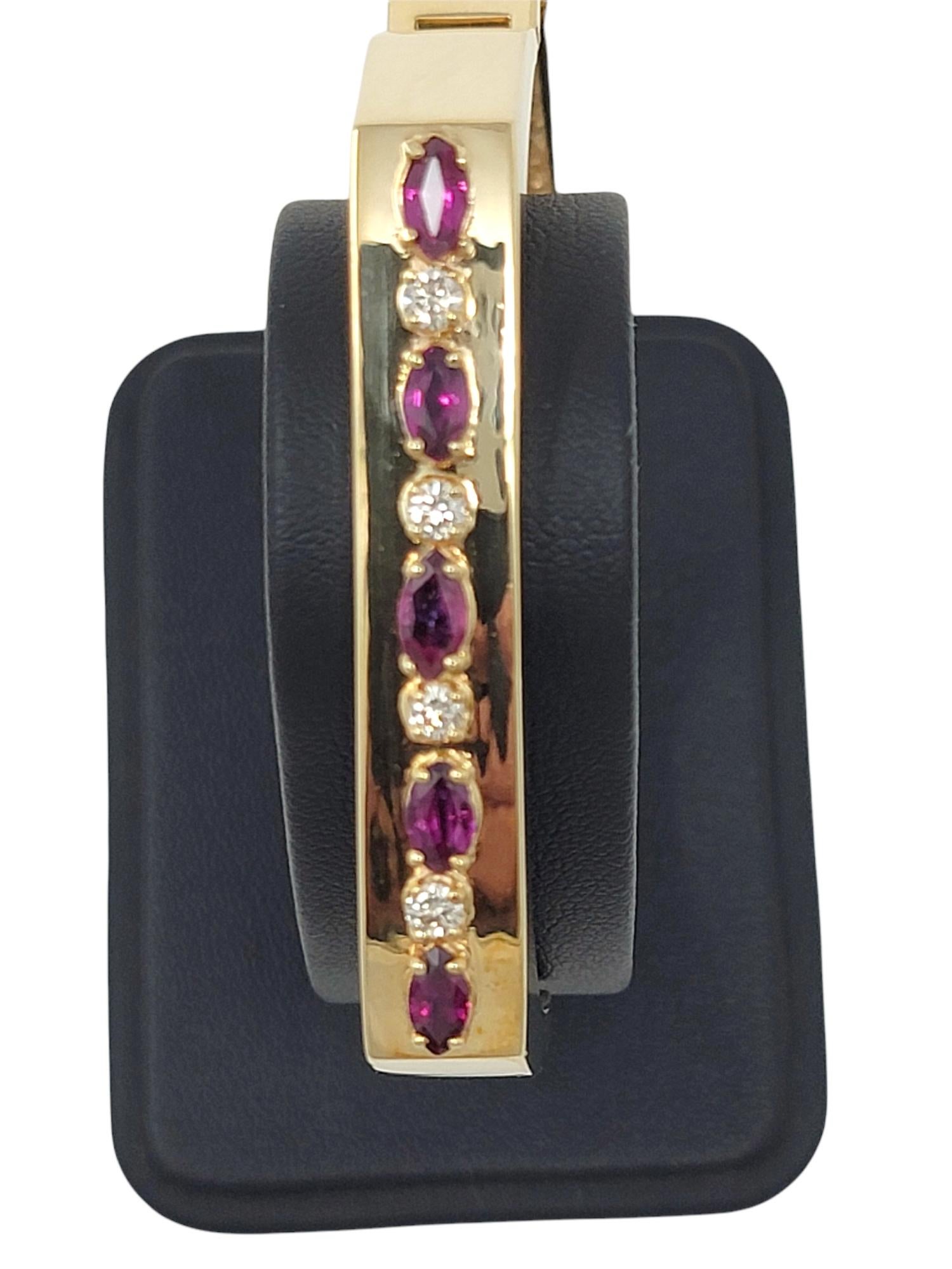 Marquise Rhodolite Garnet and Diamond Hinged Geometric Gold Bangle Bracelet For Sale 9