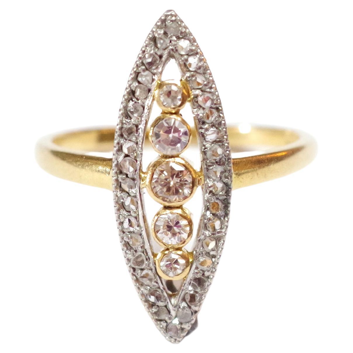 Marquise Ring Diamonds in Gold 18k and Platinum, Engagement Ring For Sale