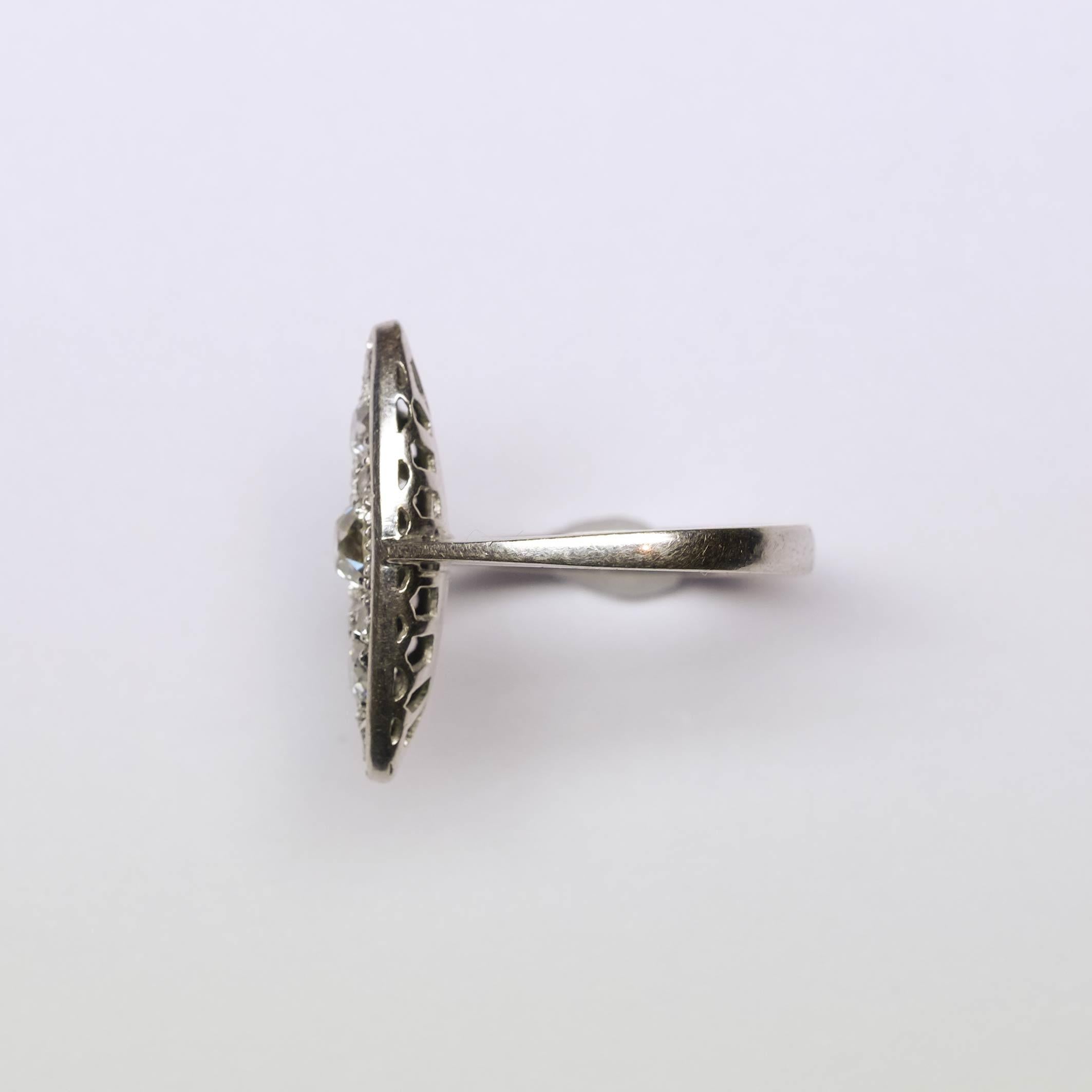 Old European Cut Marquise Ring with Old Cut Diamonds For Sale