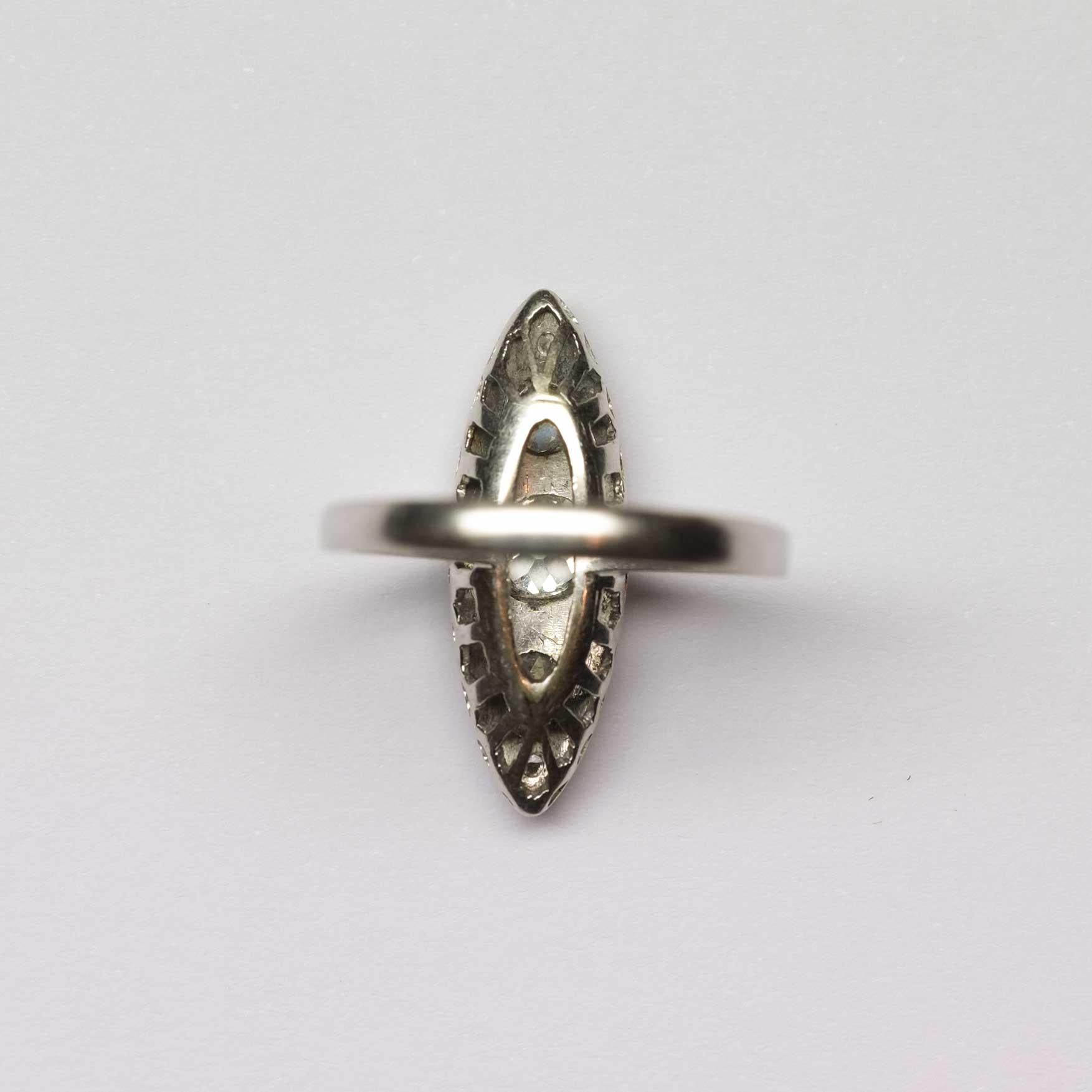 Old European Cut Marquise Ring with Old Cut Diamonds For Sale