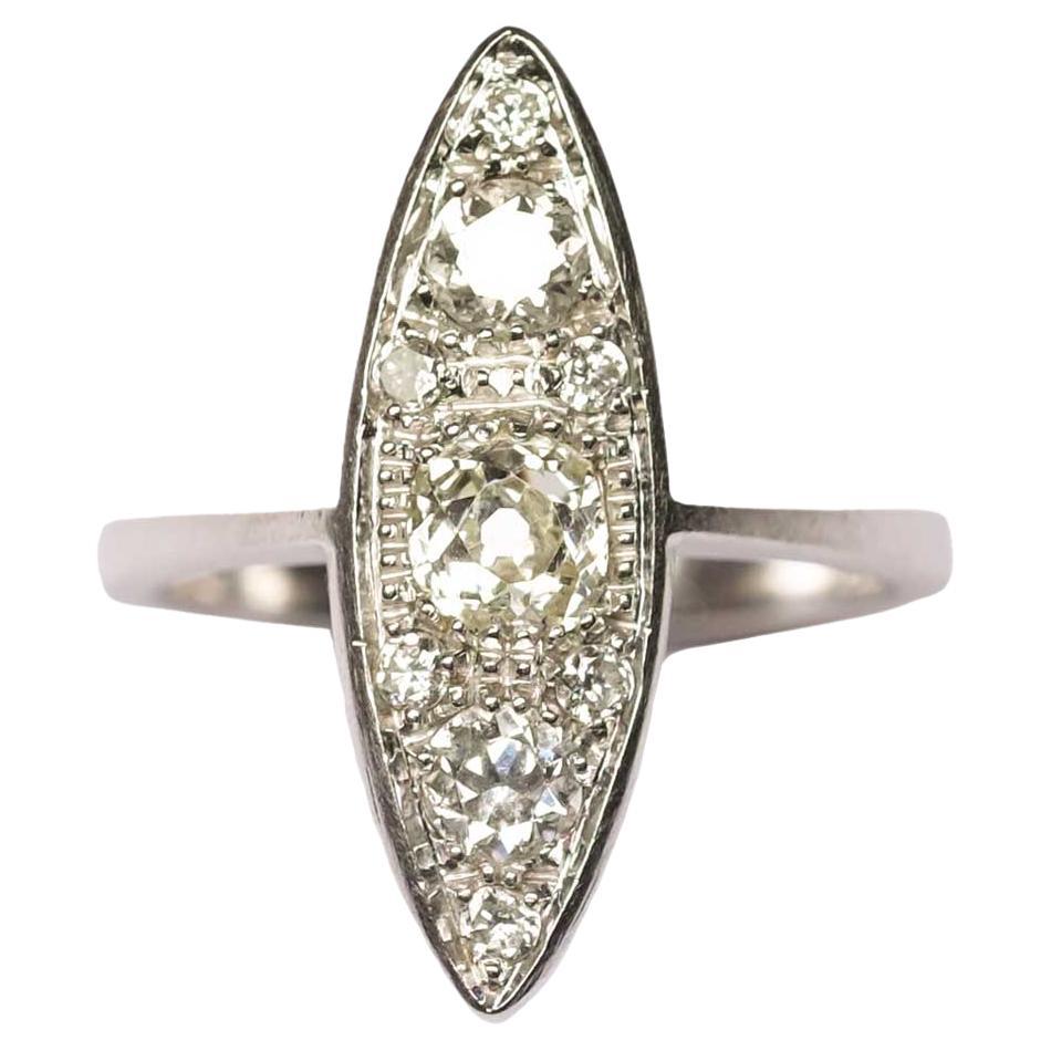 Marquise Ring with Old Cut Diamonds For Sale