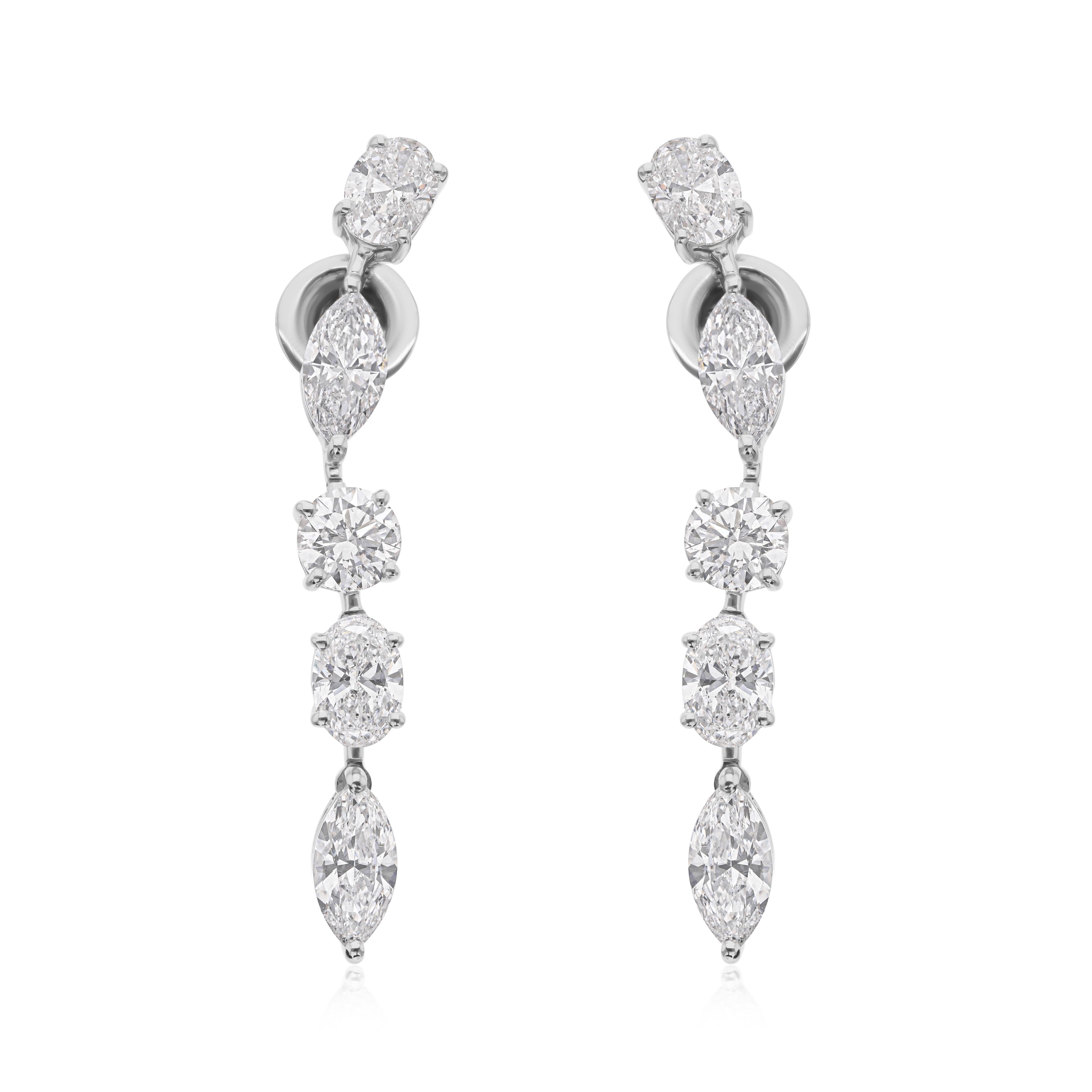 Marquise Runde 4,86cts Diamant lange Ohrringe in 18k Weißgold baumeln (Modernistisch) im Angebot