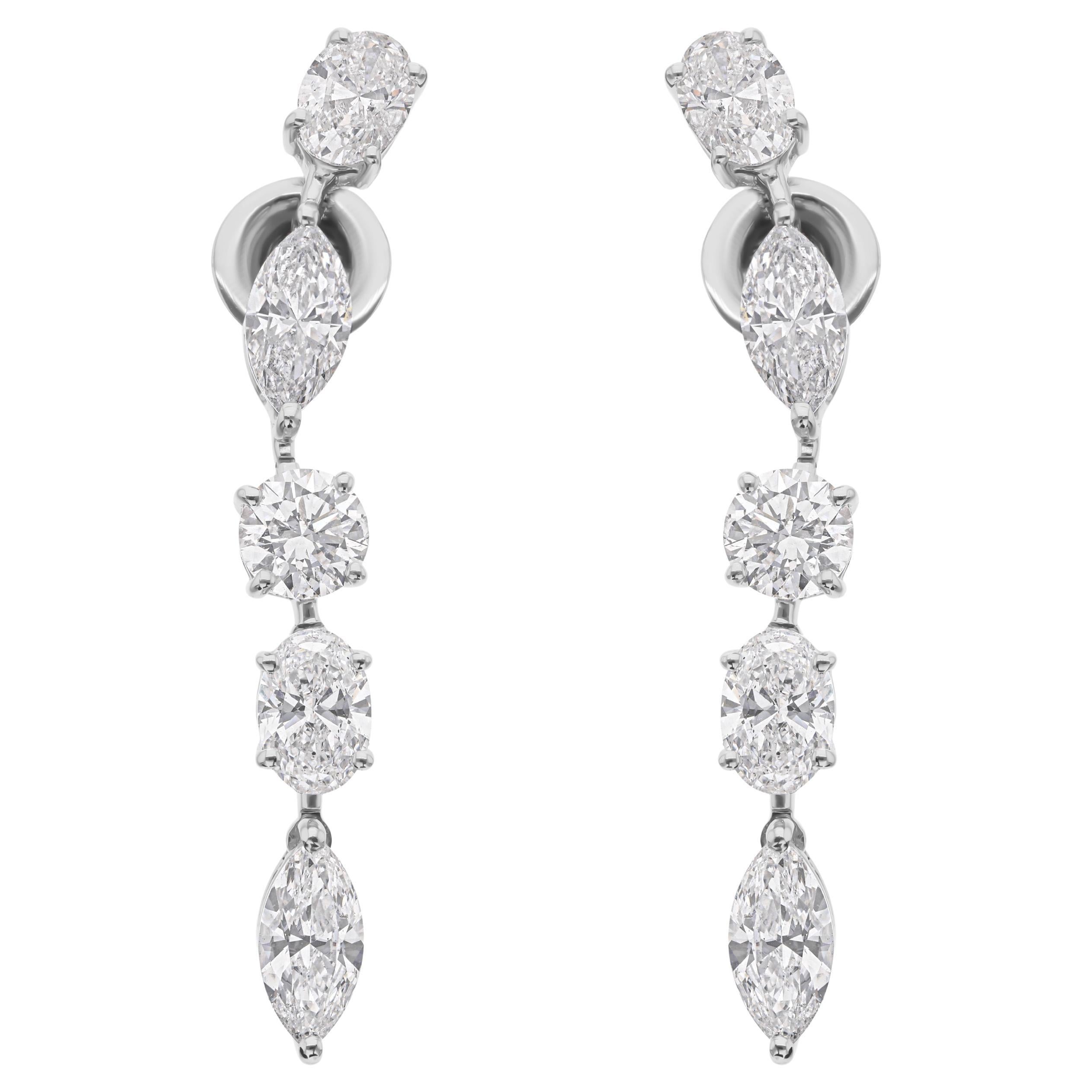 Marquise Runde 4,86cts Diamant lange Ohrringe in 18k Weißgold baumeln im Angebot