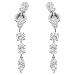 Boucles d'oreilles pendantes en or blanc 18 carats avec diamant Marquise Round 4.86cts