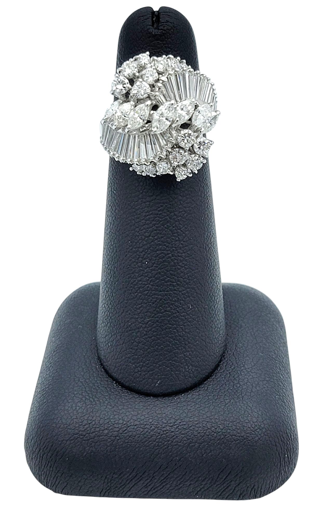 Marquise, Round and Baguette Diamond Cluster Swirl Cocktail Ring 18 Karat Gold For Sale 4