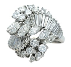 Marquise, Round and Baguette Diamond Cluster Swirl Cocktail Ring 18 Karat Gold
