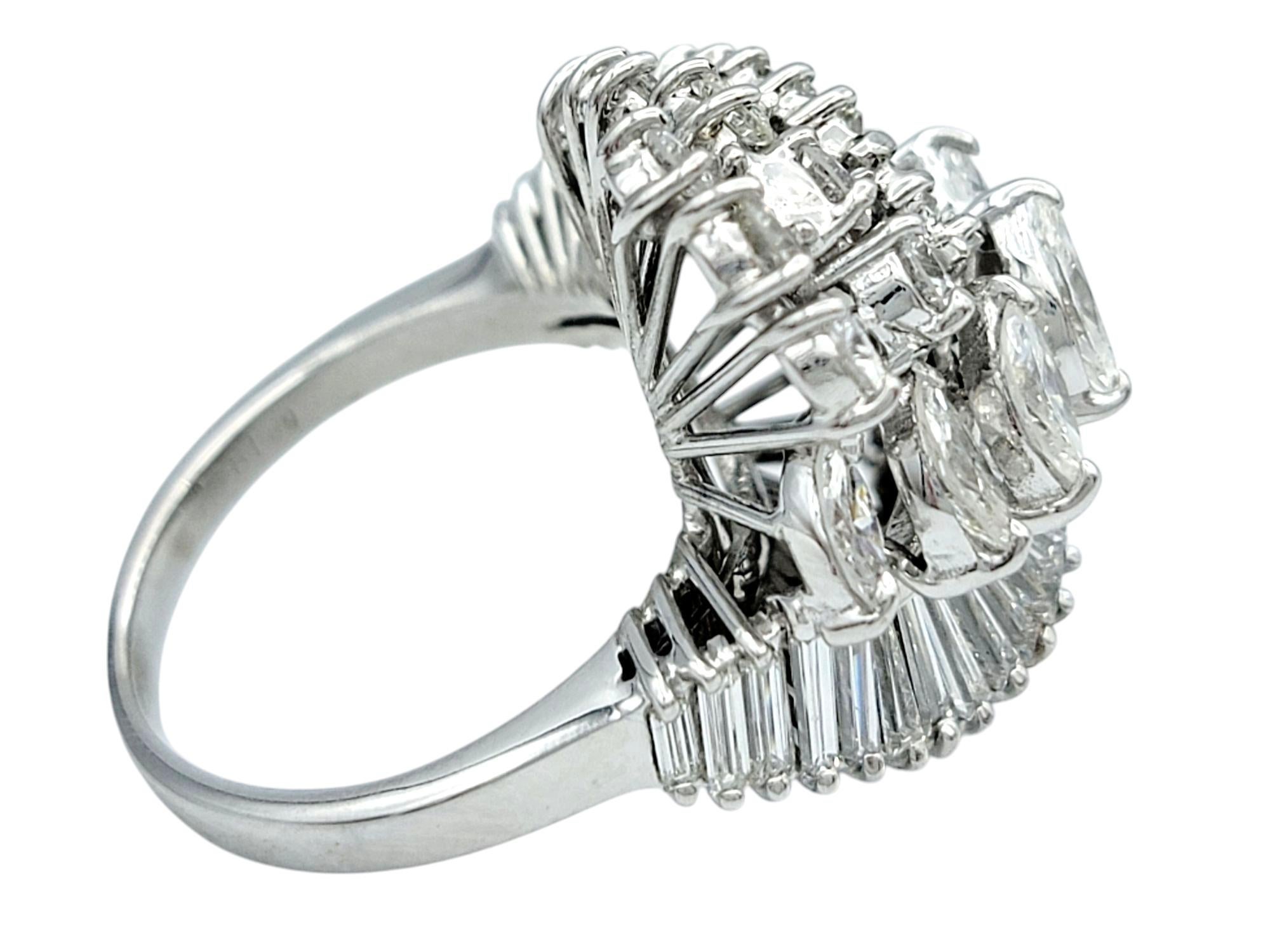 Marquise, Round and Baguette Diamond Cluster Swirl Cocktail Ring 18 Karat Gold In Good Condition For Sale In Scottsdale, AZ