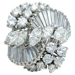 Anillo de cóctel con racimo de diamantes marquesa, redondos y baguette Oro de 18 quilates