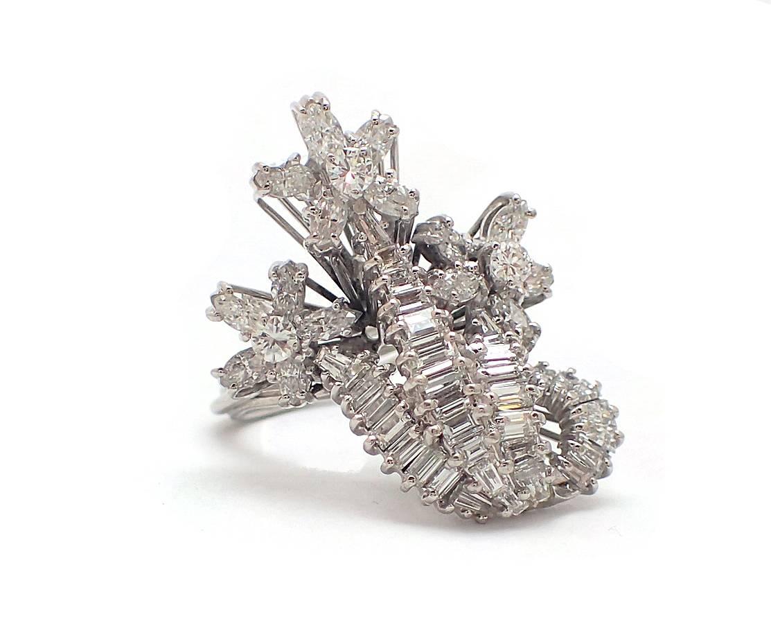 Contemporary Marquise, Round and Baguette Diamond Cocktail Ring For Sale