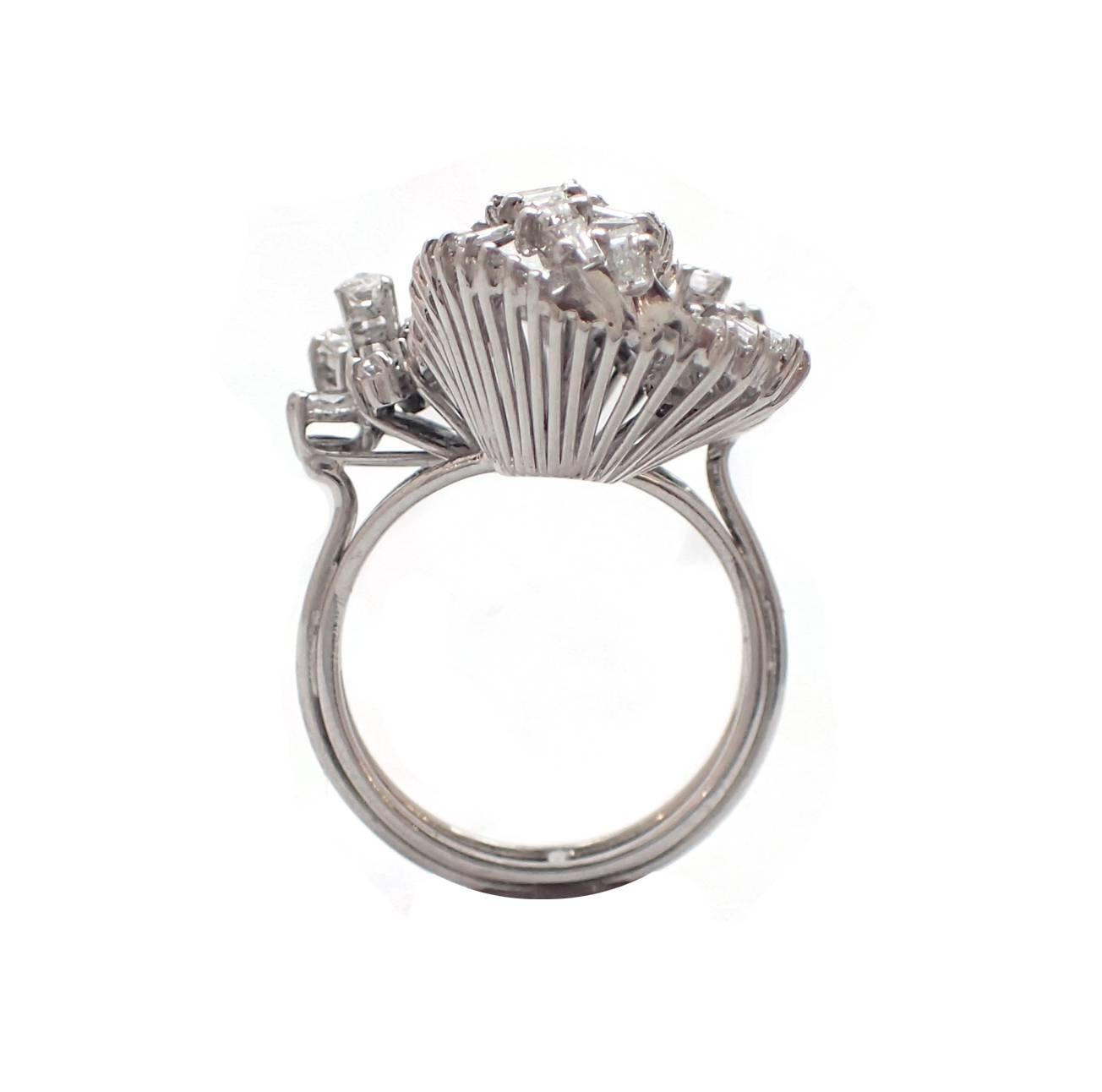 Marquise, Round and Baguette Diamond Cocktail Ring In Excellent Condition For Sale In New York, NY