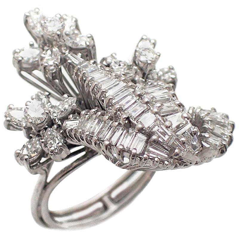 Marquise, Round and Baguette Diamond Cocktail Ring For Sale