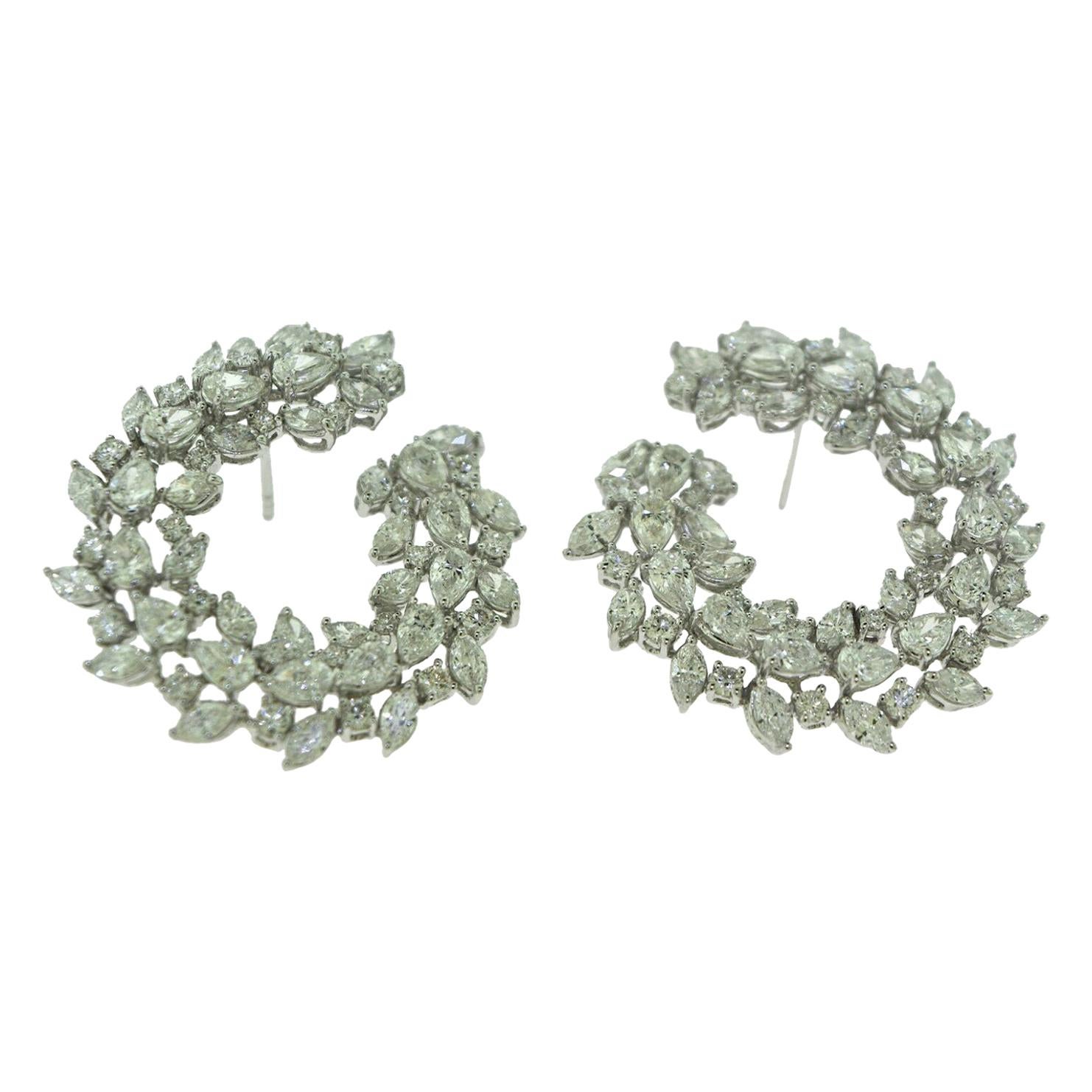 Marquise, Round, and Pear Diamond Large Circle Cocktail Earrings in White Gold