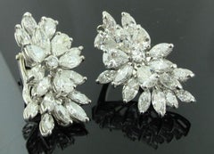 Marquise, Round and Pear Shaped Diamond Cluster Earrings
