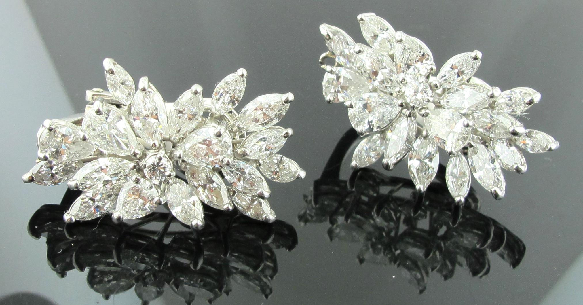 Women's or Men's Marquise, Round and Pear Shaped Diamond Cluster Earrings For Sale