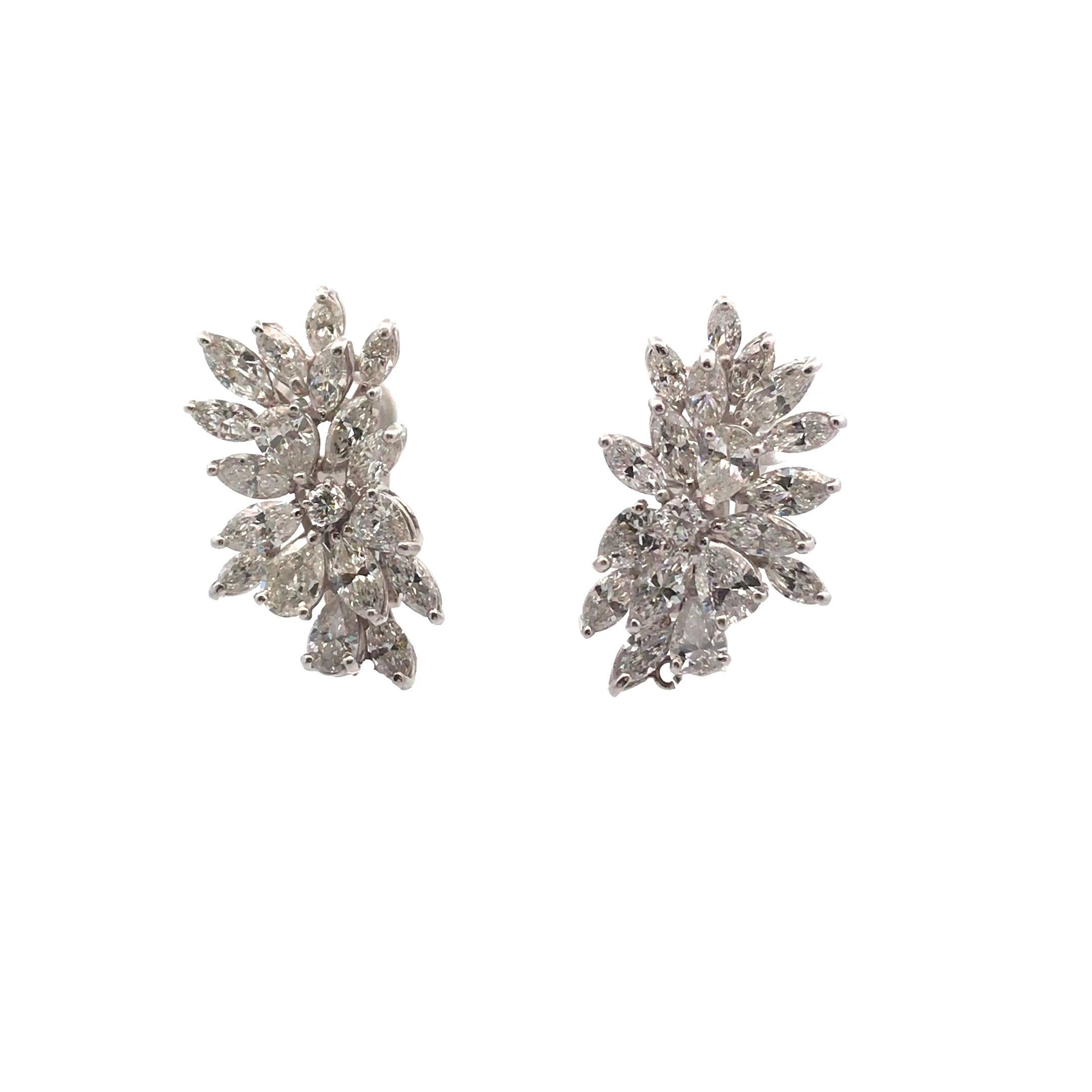 Marquise, Round and Pear Shaped Diamond Cluster Earrings For Sale 3