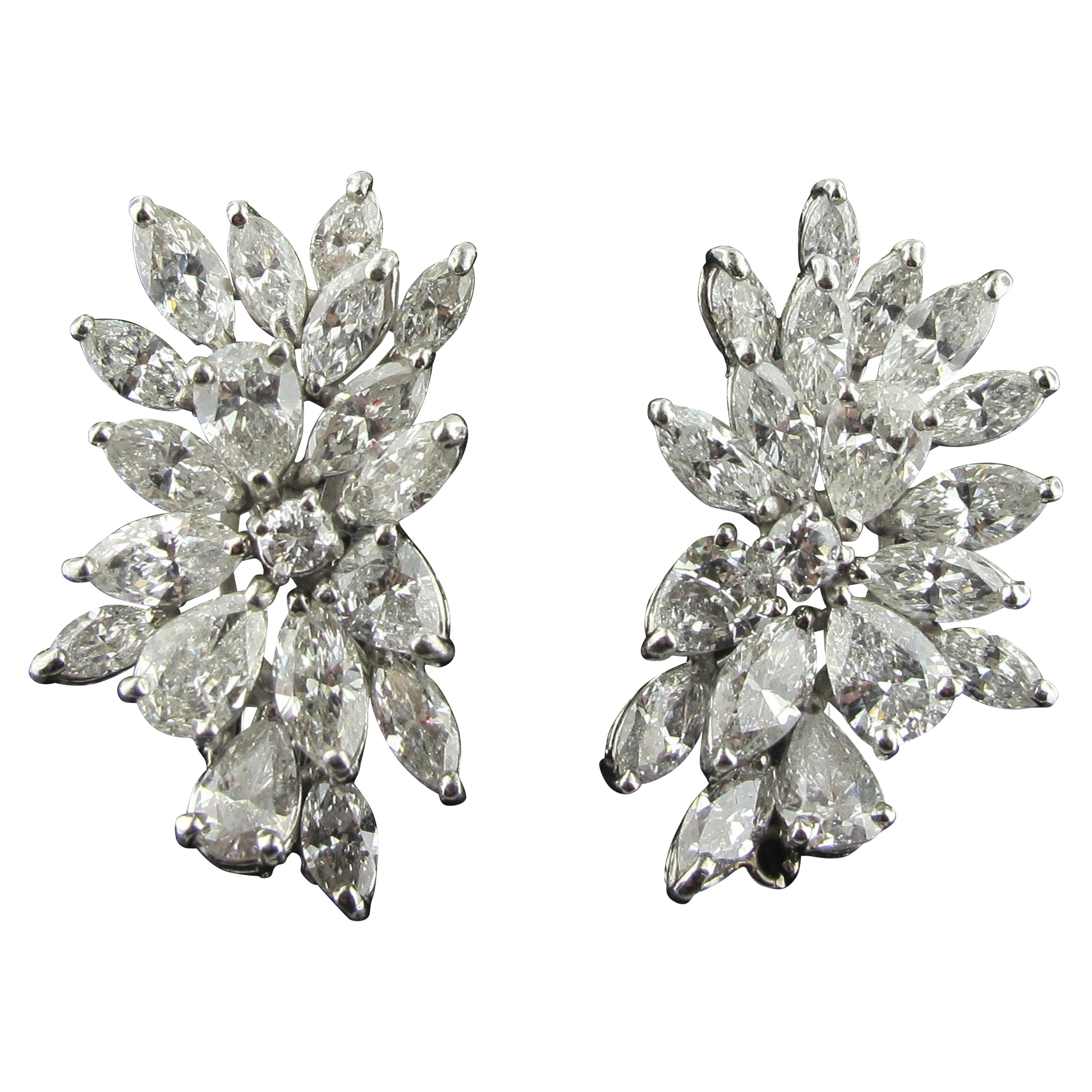Marquise, Round and Pear Shaped Diamond Cluster Earrings