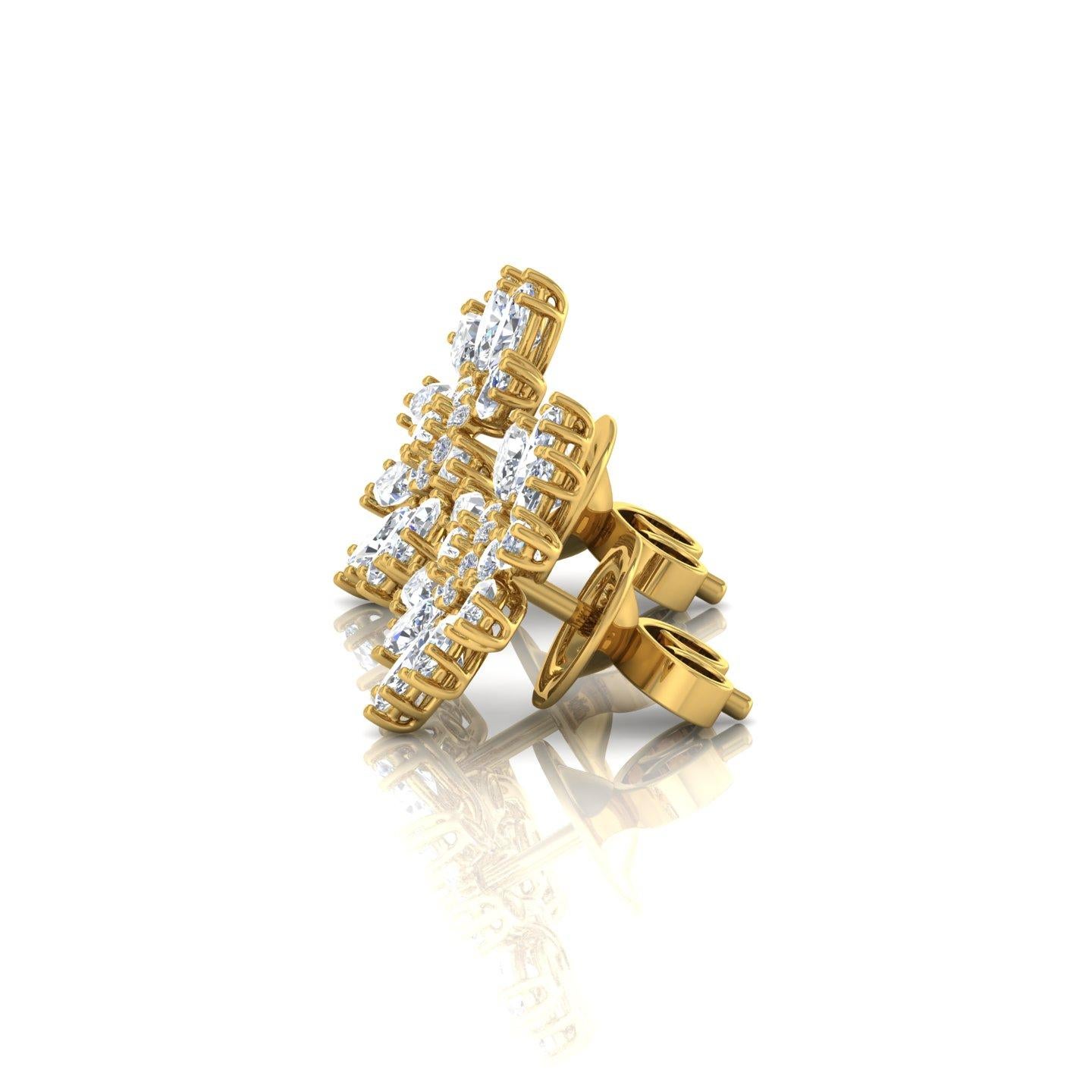 Modern SI/H Marquise Round Brilliant Cut Diamond Stud Earrings 14 Karat Yellow Gold For Sale