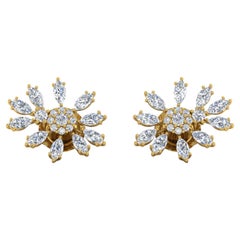SI/H Marquise-Ohrstecker aus 14 Karat Gelbgold mit rundem Diamanten im Brillantschliff