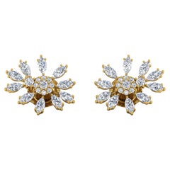 Boucles d
oreilles en or jaune 18 carats avec diamants de taille ronde et brillante Marquise