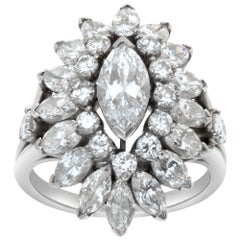 Marquise & round brilliant cut diamonds "Ballerina" ring set in platinum