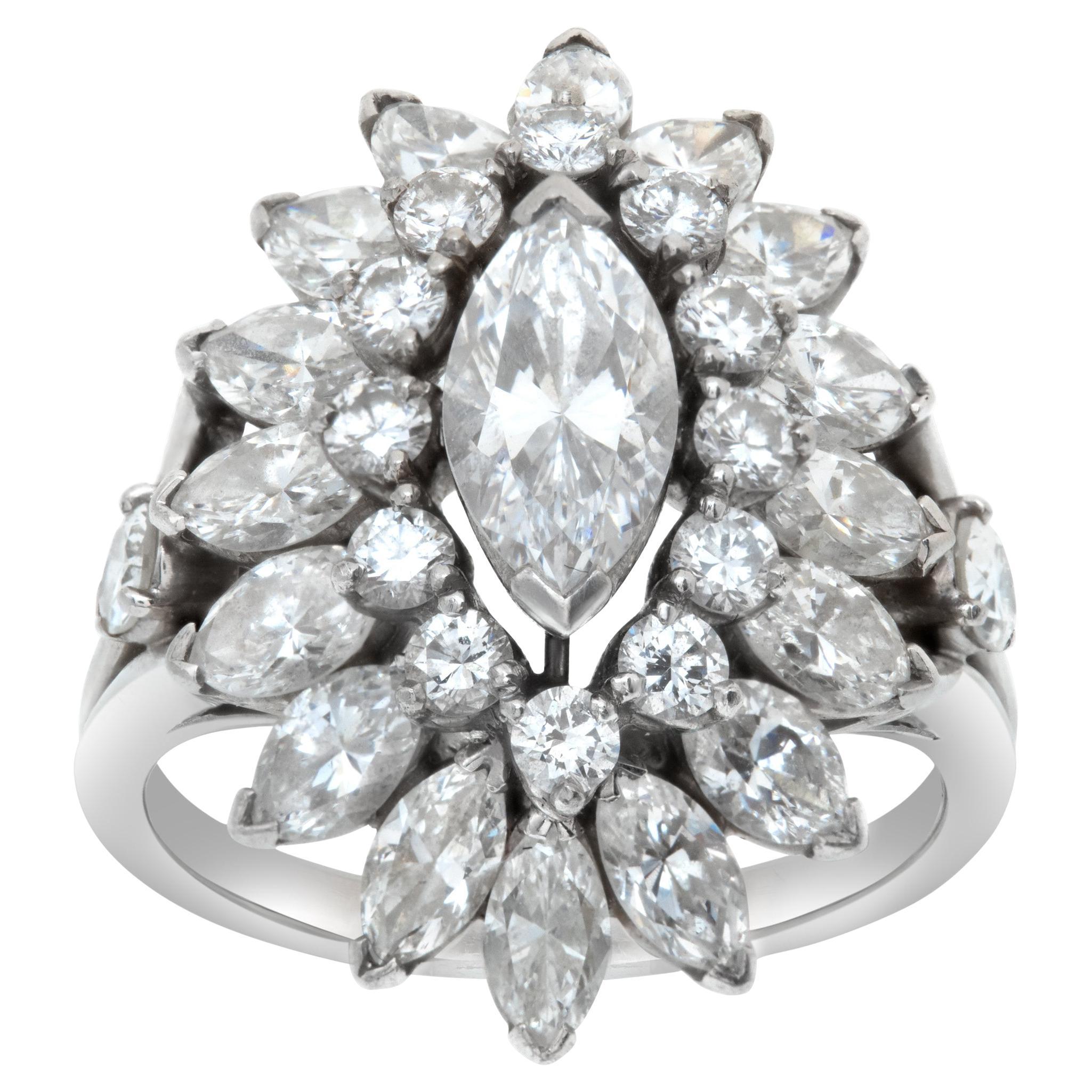 Marquise & round brilliant cut diamonds "Ballerina" ring set in platinum  For Sale